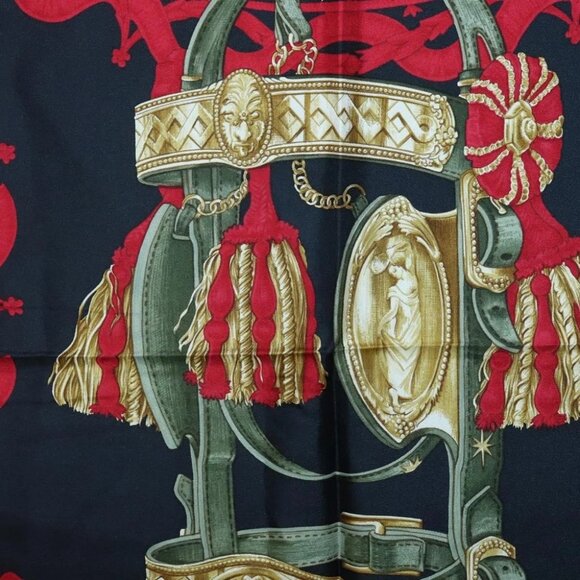 HERMES Carre90 Scarf ""BRIDE DE COUR"" Silk Black Auth BA4252 - Picture 11 of 14